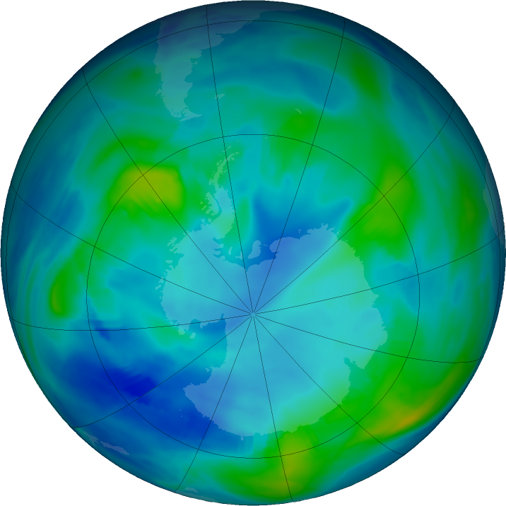 Antarctic ozone map for 08 May 2019